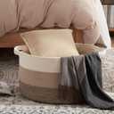 OIAHOMY 105L Blanket Basket for Living Room, Large Basket 23.6" x 23.6" x 14.6" with Handle, Laundry Hamper for Blankets, Pillows, Toy Storage for Kids, Dogs - Gradient Brown