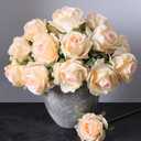 Ivydale 18pcs Champagne Roses Artificial Flowers, Fake Roses Silk Flowers with Stems Realistic Bouquet for Wedding Party Home Decoration DIY Centerpiece Floral Romantic Gifts