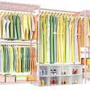 Ulif E10 Clothes RackWith Stretchable Hanger RodFreestanding Clothing Racks for Hanging ClothesAdjustable Closet Organizer SystemPortable Garment Rack 73-97"W x 15" D x 72" HMax Load 800LBSPink