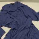 Allegra K Dressy Casual Pleated Dress for Women's 3/4 Sleeves Collared V Neck Empire Waist Belted Maxi Dress Medium Dark Blue, Size: M