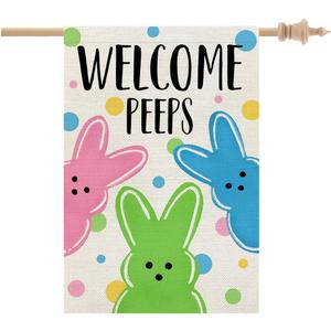 CROWNED BEAUTY Easter House Flag 28x40 Inch Double Sided Large Burlap Holiday Bunny Eggs Flag for Outside Yard Welcome CF1340-40
