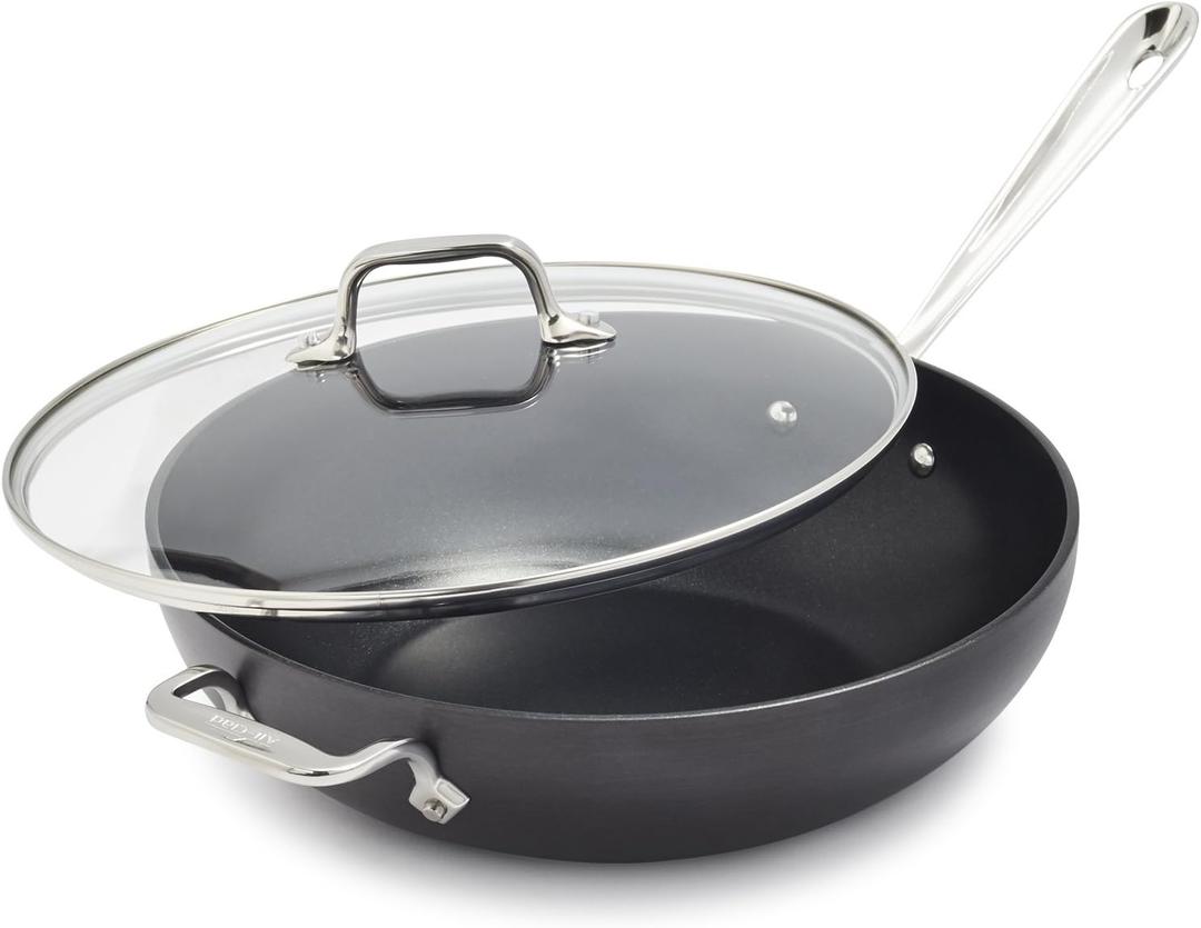 All-Clad HA1 Hard Anodized Nonstick Chef's Pan,12 Inch Induction Oven Broiler Safe 500F, Lid Safe 350F Pots and Pans, Cookware Black