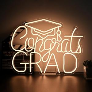 Congrats Grad Neon Sign 2025 - USB Warm White Graduation Decor for Backdrop, Dorm, Prom Night