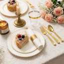 175pcs Plastic Dinnerware Set,Ivory Fancy Beaded Plastic Plates for 25 Guests Include 50 Elegant Plastic Plates,75 Plastic Silverware Set,25 Cups and 25 Pre Rolled Napkins for Father's Day