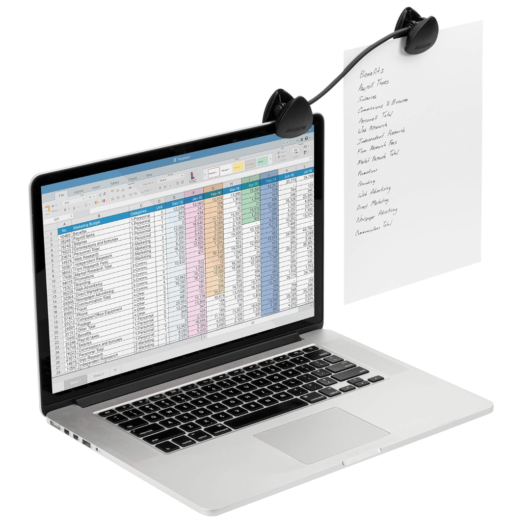 Kensington Document Holder for Typing for Laptops and Monitors, Flex Clip Copyholder, Typing Stand Document Holder, Office Paper Clip Holder, Compact Paper Holder Stand, Black 93/4" Wide K62081BF