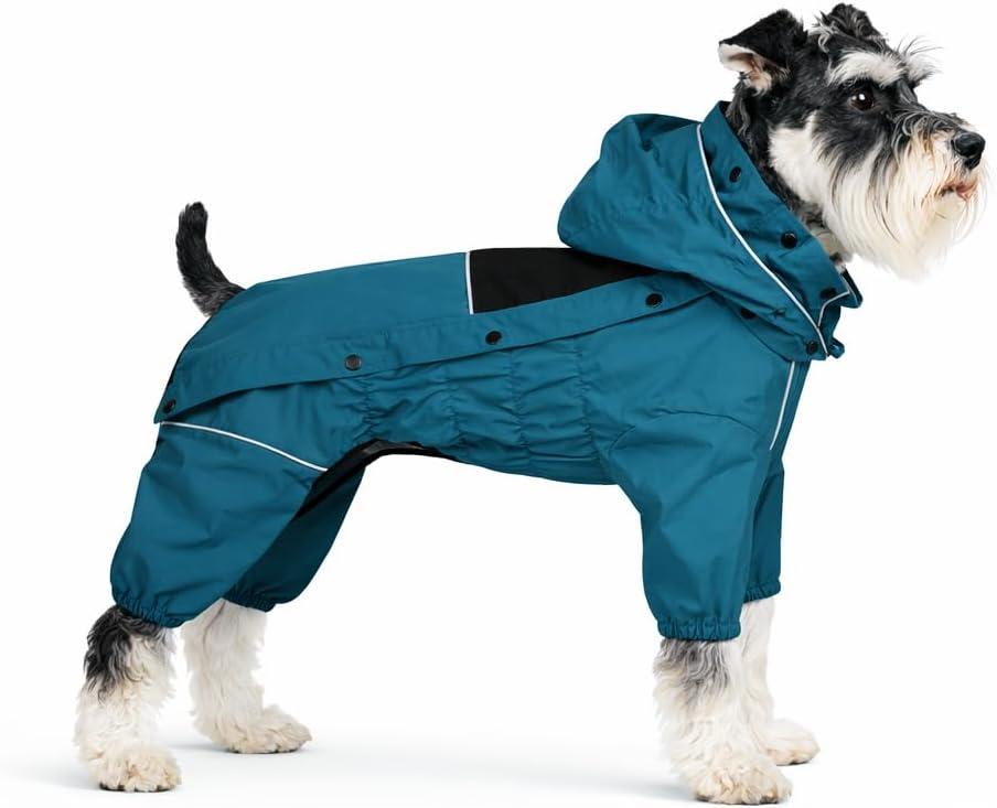 LOVELONGLONG Waterproof Dog Raincoat with Removable Hood  Outdoor Full Body Dog Jacket, Windproof Snowproof Shell Suit  All Season Pet Rain Gear Ocean Teal S (S (Back 11.5"))