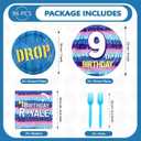 96Pcs 9th Video Game Birthday Party Supplies Happy 9th Game Theme Plates and Napkins Disposable Blue Drop Tableware Set for 9 Year Old Kids Boys Birthday Decorations Serves 24