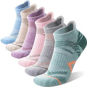 ANTSANG 6 Pairs Merino Wool Ankle Hiking Running Socks Compression Thick Cushion Breathable No Show Socks for Men Women (Medium, Beige/Purple/Light Pink/Green/Grey/Blue)