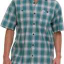 Wrangler Button Up Shirts for Men Big and Tall - Plaid Short Sleeve Casual Shirt (Green, L)