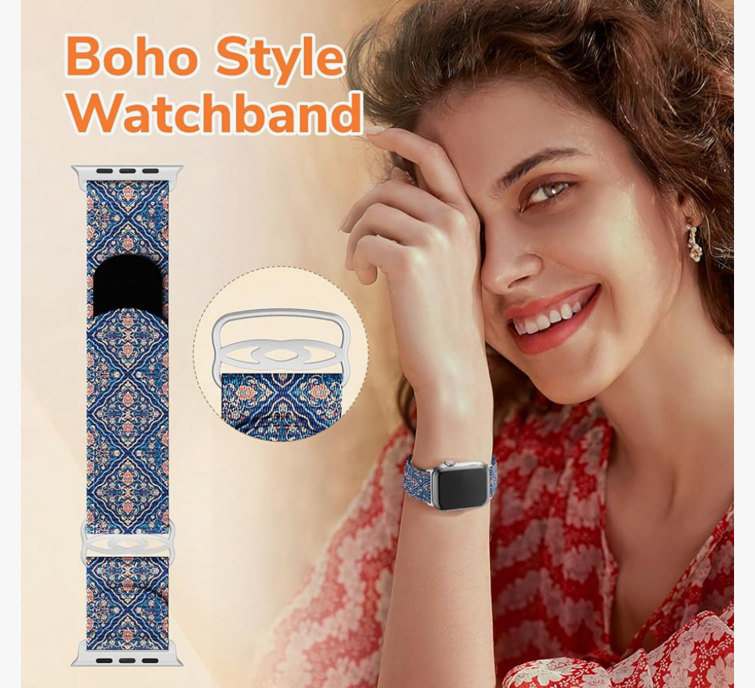 Compatible with Apple Watch Band for Women 38mm 39mm 40mm 41mm 42mm 44mm 45mm 46mm,Boho Fancy Nylon Band for iphone Watch, Floar velcro bands for Women for iWatch Series 10 9 8 7 6 5 4 3 2 SE