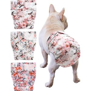 CuteBone Washable Dog Diapers Female No Tail Hole 3 Pack Reusable Doggie Period Training Pants for Docked-Tail Frenchie French Bulldog Boston Terrier Without Tail WWD30L