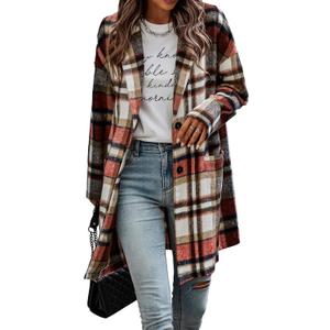 PRETTYGARDEN Women Plaid Shacket Jacket Trendy Fall Casual Button Wool Blend Tartan Trench Coat Winter Clothing with Pockets (Small, Brick Red)