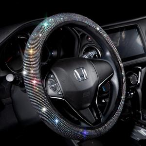 Valleycomfy Steering Wheel Cover for Women Men Bling Bling Crystal Diamond Sparkling Car SUV Wheel Protector Universal Fit 15 Inch (Black with Colorful Diamond,Standard Size(14" 1/2-15" 1/4))