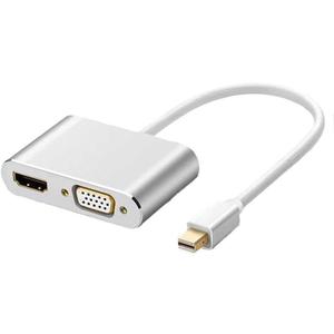Mini DisplayPort to HDMI VGA Adapter, Multi-Function Displayport Mini DP to HDMI VGA 1080P Male to Female 2-in-1 Adapter Converter Cable