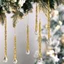 Glass Icicle Ornaments Set of 6 Christmas Tree Drop Hangings with Rhinestone Ornament for Home Garden Window