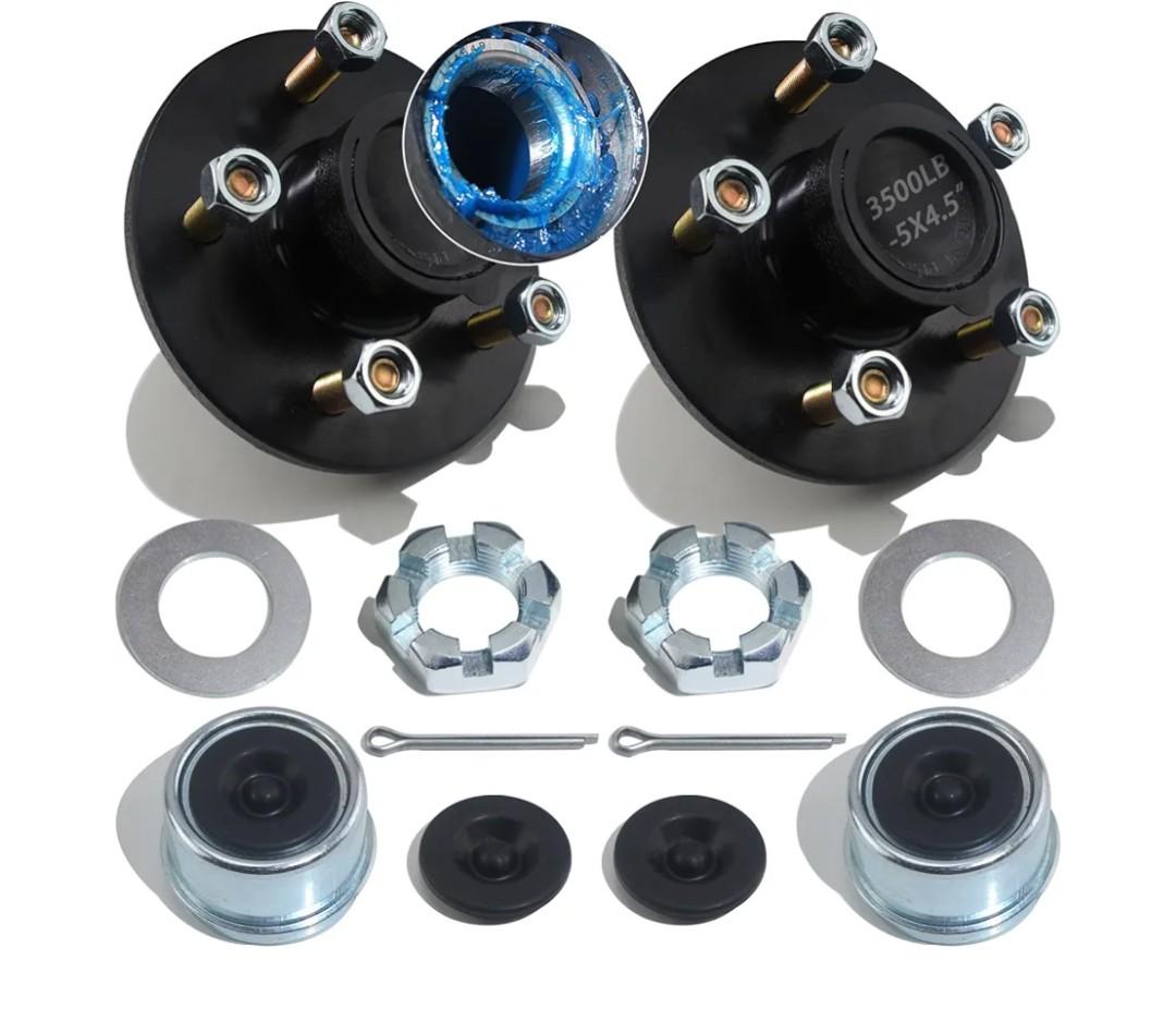 2Sets 3500Lb Trailer Idler Hub Kits 5 Bolt 4.5, Trailer Idler 5 Lug Hub Kits Pre-Installed and Lubricated for 3500 lbs 1-1/16'' to 1-3/8'' #84 Spindle Tapered Axle