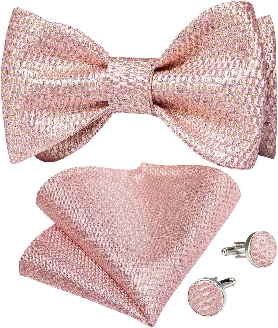 DiBanGu Men Bow Tie Paisley Striped Self-Bow Tie for Men and Silk Woven Bowtie Pocket Square Cufflinks Wedding Party