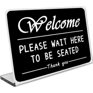 Please Wait To Be Seated Sign, Please Wait Indicator with Stand Business Freestanding Counter Top Sign,Cafe Decor Display Hostess Stand,Lobby Waiting Hostess Diner Decorations Seating Seat Bar Gift 8 X 6 inches - Black