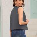 Rapbin Womens Vest Sleeveless Button Down Vest Tops Crew Neck Casual Dressy Waistcoat Business Outfits Suit Fashion (Gray, S)