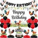 Rooster Birthday Party Decorations for Boys Girls - Rooster Happy Birthday Backdrop Banner, Cake Topper, Chicken Hanging Swirls, Honeycomb Centerpieces for Farm Animal Chick Barnyard Party