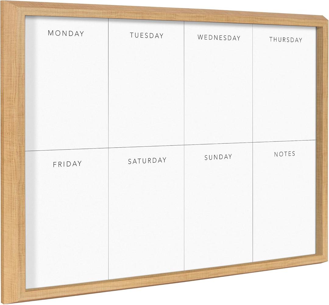 Kate and Laurel Blake This Week Framed Printed Dry-Erase Glass Wall Art by The Creative Bunch Studio, 18x24 Natural, Decorative White Board Organizer for Wall