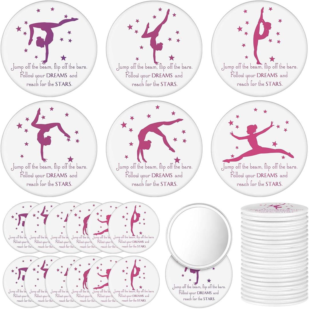 18 Pcs Gymnastics Gifts Mini Compact Mirror for Women 2.76 Inches Pocket Mirror Inspirational Gymnastics Party Favors for Sports Lovers Team Supplies(Pink and Purple)