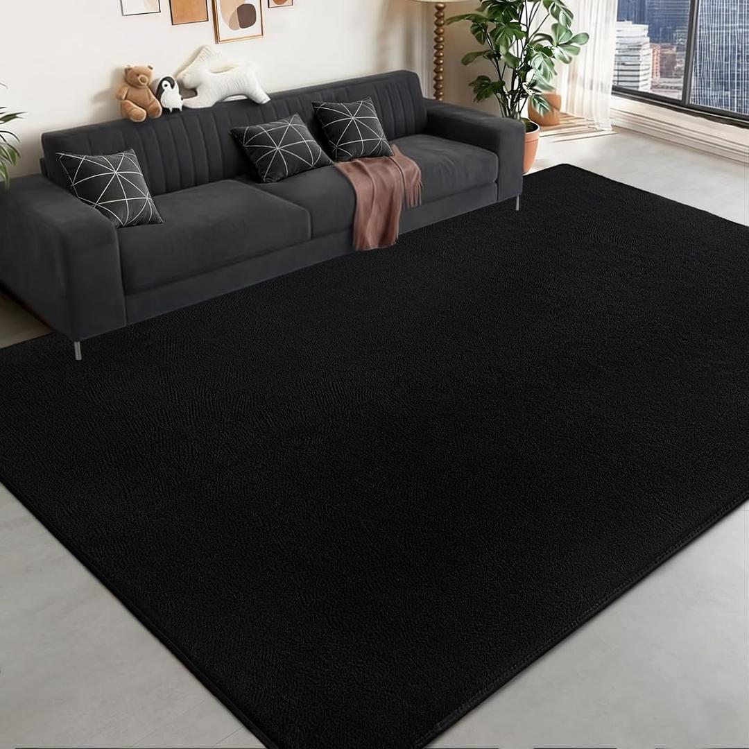 Large Area Rugs for Bedroom Living Room - 6x9 Feet Ultra Soft Black Rug Thickened with Memory-Foam, Solid Modern Minimalist Carpets for Home Decor, Non-Slip and Comfy Nursery Room Rugs