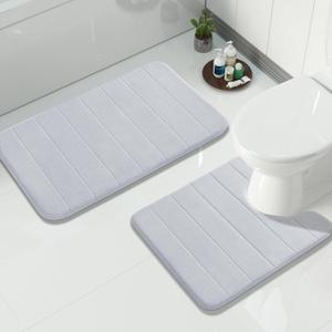 Yimobra Memory Foam Bath Mat Set 2 Piece - Super Soft Absorbent Quick Dry Bathroom Toilet Rugs, Machine Washable Non Slip Floor Carpet for Tub Shower & Single Sink (31.5x20 & 24x20, Silver)