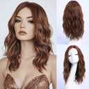 Medium Length Wavy Wigs for Women 18 Inch Middle Part Wavy Wig Natural Looking Synthetic Heat Resistant Fiber Wig for Daily Party Use (18 inch) (Dark Auburn)