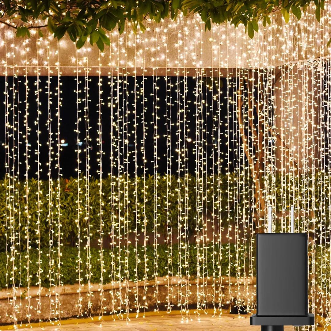 Solhice LED Curtain Lights Outdoor 20ft x10ft, 600 LED Plug in Hanging String Lights Indoor Bedroom, Twinkle Light Backdrop for Outside Wedding Decor, Warm White, Pink Curtain (Not Connectable)