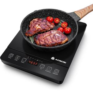 Portable Induction Cooktop 20 Temperature & Power Levels,1800W Single Burner Electric Cooktop with 6.8 inch Heating Coil,Low Noise Hot Plate with Timer