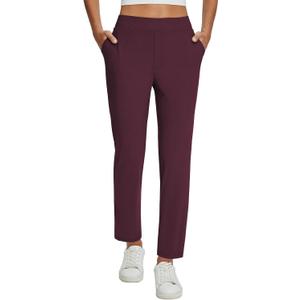 baleaf Womens Business Casual Pants Stretch Travel Pants On Airport with Zipper Pockets Dressy Slacks Golf Work Pull on (Medium, Wine Red)