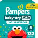 Pampers Diapers - Baby Dry - Size 5, 132 Count, Absorbent Disposable Infant Diaper 