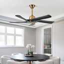 52 Inch Solid Wood Ceiling Fan No Lights, (Black Gold)