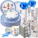 Sinmoe 400 Pcs Summer Plates and Napkins Set Summer Paper Dinnerware Disposable Party Supplies for 50 Guest Dinnerware Knife Fork Spoon for Birthday Party(Blue,Nautical)