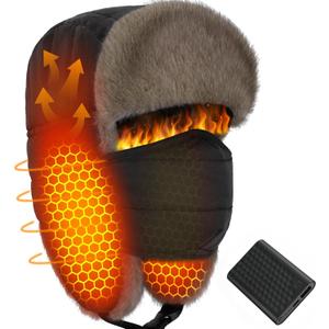 Wulcea Graphene Heated Trapper Hat with Ear Flaps Mask for Skiing Camping Hunting Motorcycle Ice Fishing Driver Fishermen