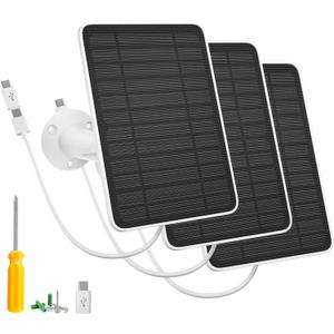 5W Solar Panel Charger Compatible with Arlo Essential 2K Outdoor Camera(2nd Gen)/Essential Outdoor XL(2nd Gen)/Essential Spotlight, IP65 Waterproof 10ft USB-C & Micro USB Cable & Wall Mount, 3 Pack