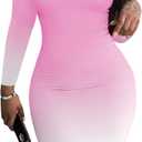 Nimsruc Womens Autumn Casual Sexy Long Sleeves Bodycon Dress Basic Pencil Midi Club Dresses Pink Gradient XXL