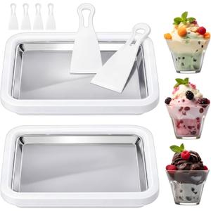 2 Sets Instant Ice Cream Roller Maker DIY at Home Rolled Ice Cream Maker Homemade Frozen Yogurt Tray for Family Gathering Party Supplies
