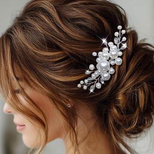 Evild Pearl Hair Accessories Wedding Bride Hair Comb Bridal Hair Pieces for Women (Silver)
