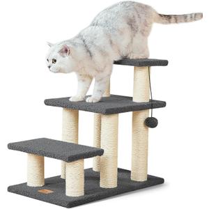 Pawque Dog Stairs & Cat Scratching Post Pet Steps for High Beds Couch, High-Strength Boards Holds up to 150 lbs for Indoor Small Cats Kittens Dogs Climbing Playing, 3 Combination Options, 3 Steps-Grey
