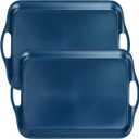 KINGEN 2-Pack Navy Blue Bamboo Fiber Serving Trays - 1813-inch Extra Large w/Handles Tray, Platters for 4th of July, Christmas, BBQ, Picnic, Outdoor Dining - Durable, Lightweight (Classic Blue)