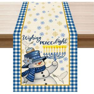 XCHI Hanukkah Snowman Chanukah Menorah Doves Snowflakes Table Runner Table Decoration for Party Home Kitchen Dining Holiday Decor 13x108 Inch