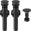 Bathroom Sink Drain with Overflow, Universal Bathroom Sink Stopper for Bathroom Vanity Vessel Sink, Rapid Draining Plastic Pop-up Sink Drain with Hair Catcher Anti-Clog Strainer, 2 Pack, Matte Black