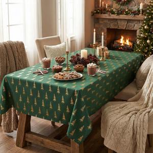 Horaldaily Green Tablecloth 60x120 Inch Rectangular, Solid Rectangle Table Cloth with Golden Christmas Tree Sequin, Thanksgiving Christmas Table Cover for Wedding, Party, Banquet, and Events