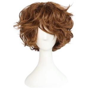 Mens Brown Wig Male Short Fluffy Brown Wig Curly Layered Heat Resistant Synthetic Hair Replacement
