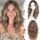 Eawwii Ombre Light Brown With Blonde Short Wavy Wig for Women Lace Hairline Bob Style Synthetic Heat Resistant - Natural Appearance for Everyday Hairstyle 18 Inch