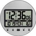 Digital Wall Clock Battery Operated, Large Display with Temperature, Date, Day of The Week, Seconds, Round Wall Mount Digital Clock - Aluminum Metal Dial (Silver)