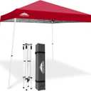 EAGLE PEAK 10x10 Slant Leg Pop-up Canopy Tent Easy One Person Setup Instant Outdoor Beach Canopy Folding Portable Sports Shelter 10x10 Base 8x8 Top (Red)