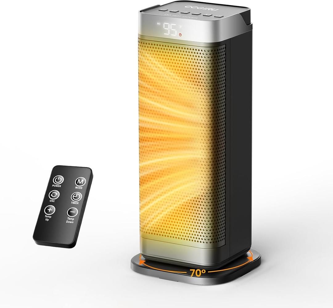 Space Heaters for Indoor Use, CCGIRU 1500W Electric Fast and Safety Heaters with 70Oscillating, Remote,PTC Ceramic Heater for Office Bedroom